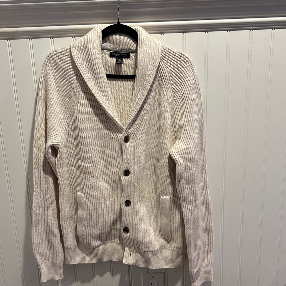 Banana Republic Textured Knit Button-Front Sweater in White